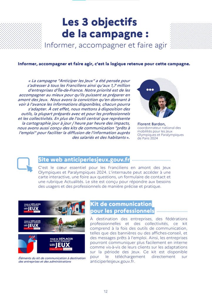 Page intérieure du dossier de presse pour les JO