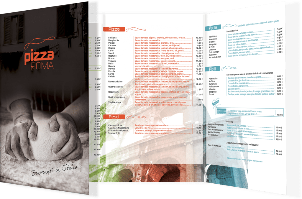 Portfolio Print : création des menus Pizza-roma